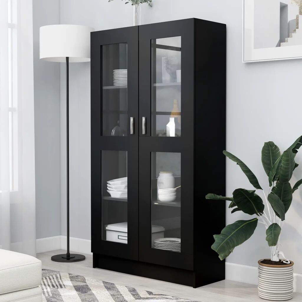 vidaXL Armário vitrine 82,5x30,5x150 cm contraplacado preto