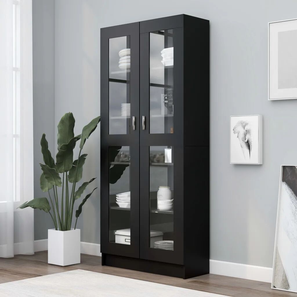 vidaXL Armário vitrine 82,5x30,5x185,5 cm contraplacado preto