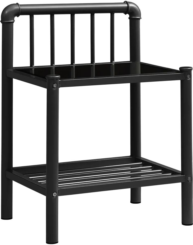 vidaXL Mesa de cabeceira 43x34,5x62,5 cm metal e vidro preto