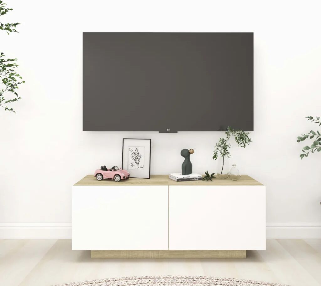 vidaXL Móvel de TV 100x35x40 cm contraplacado branco e carvalho sonoma