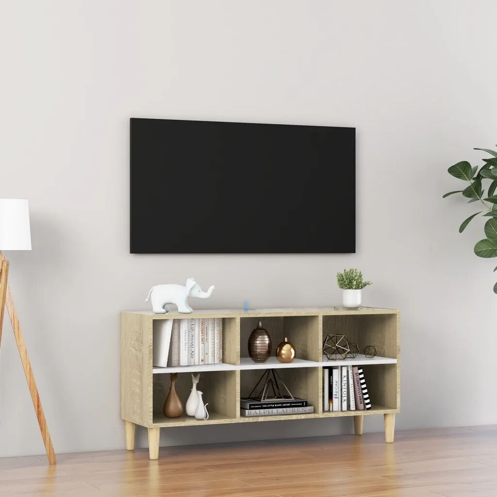 vidaXL Móvel de TV pernas madeira 103,5x30x50cm branco/carvalho sonoma