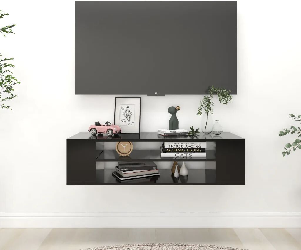 vidaXL Móvel de TV para parede 100x30x26,5 cm contraplacado preto