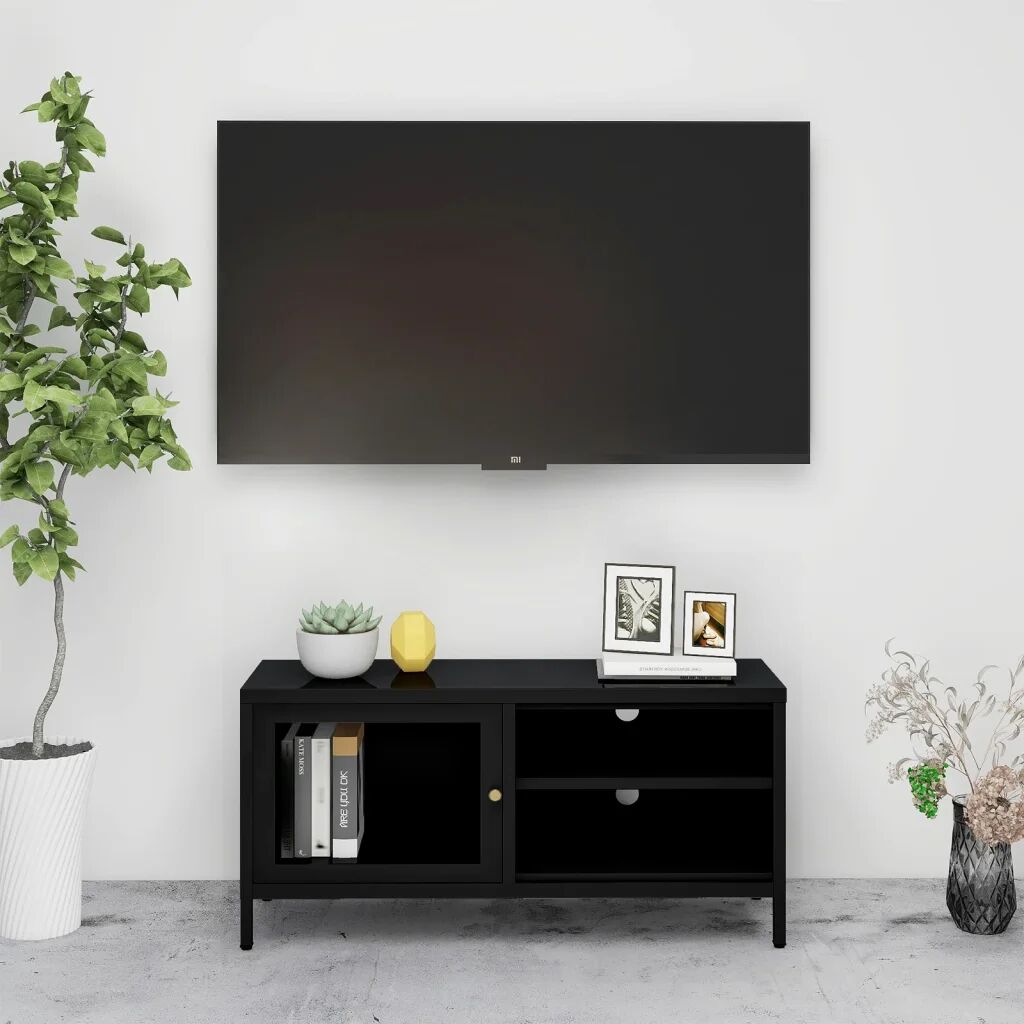 vidaXL Móvel de TV 90x30x44 cm vidro e aço preto