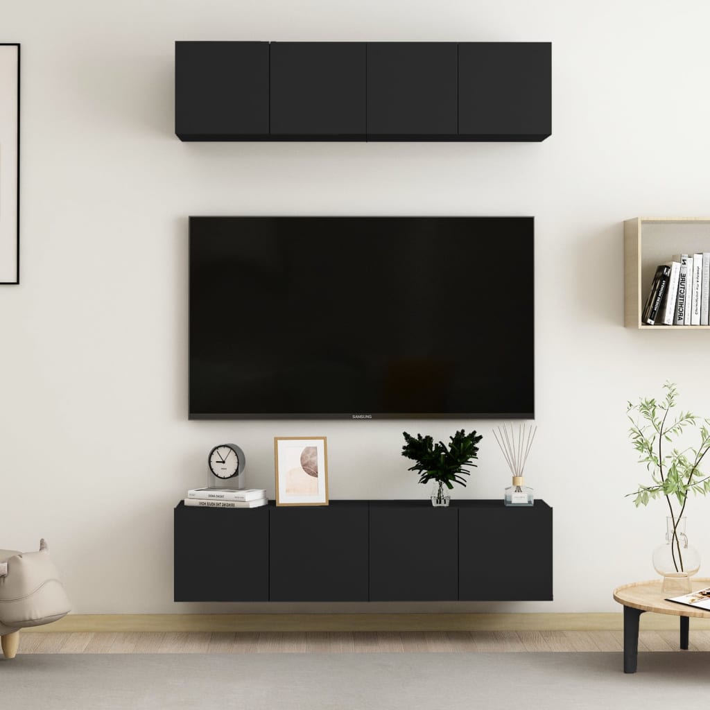 vidaXL Móveis de TV 4 pcs 60x30x30 cm contraplacado preto