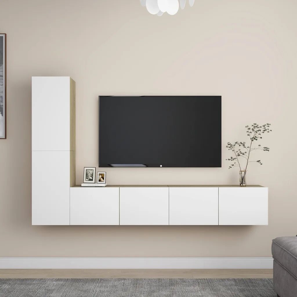 vidaXL 4 pcs conj. móveis de TV contrapl. branco/cor carvalho sonoma