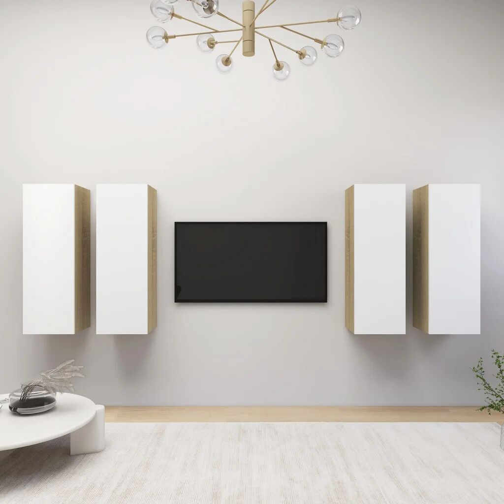 vidaXL Móveis de TV 4 pcs 30,5x30x90cm contrap. branco/carvalho sonoma