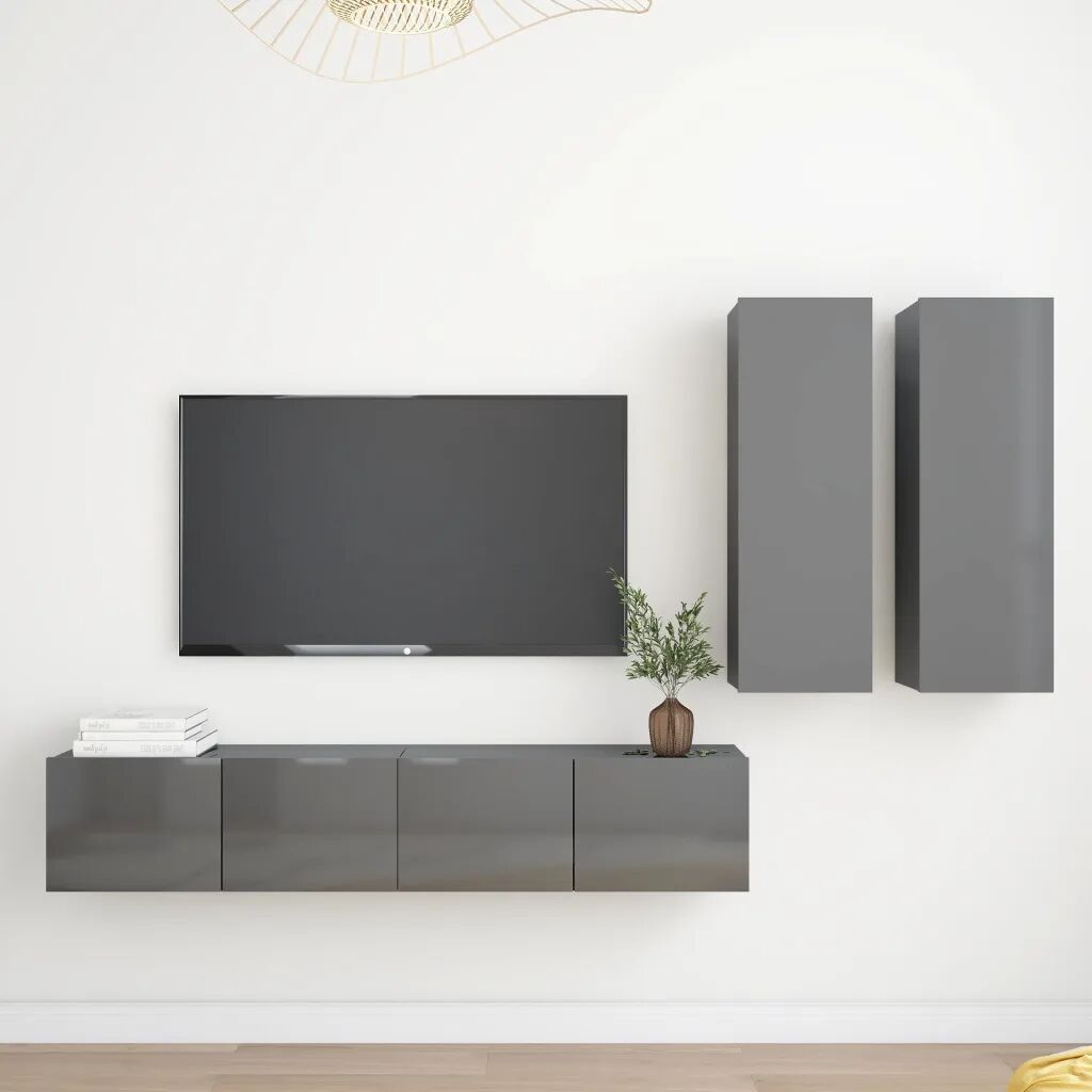 vidaXL 4 pcs conjunto de móveis de TV contraplacado cinzento brilhante