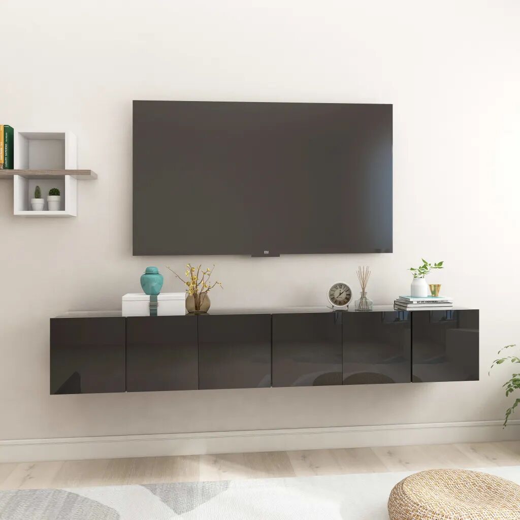 vidaXL Móveis de TV para parede 3 pcs 60x30x30 cm preto brilhante