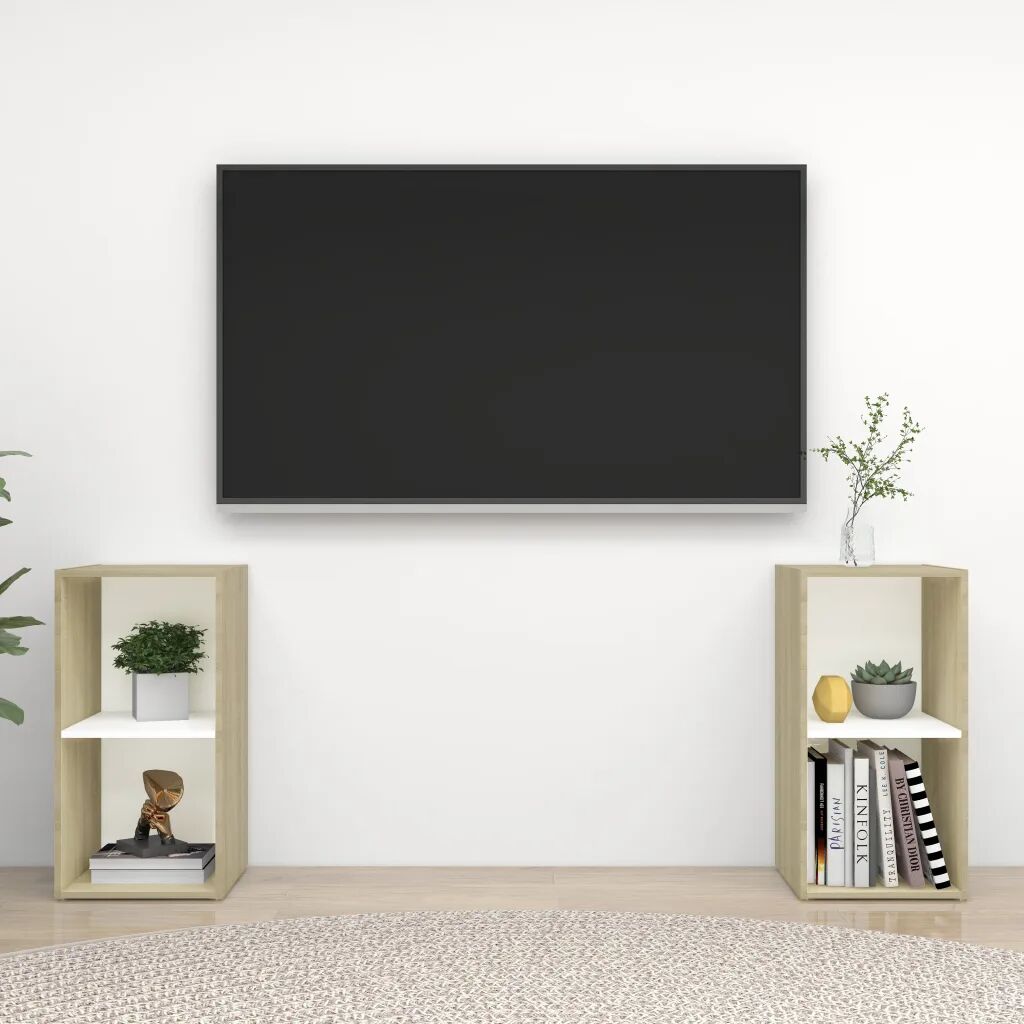 vidaXL Móveis de TV 2 pcs 72x35x36,5cm contrap. branco/carvalho sonoma