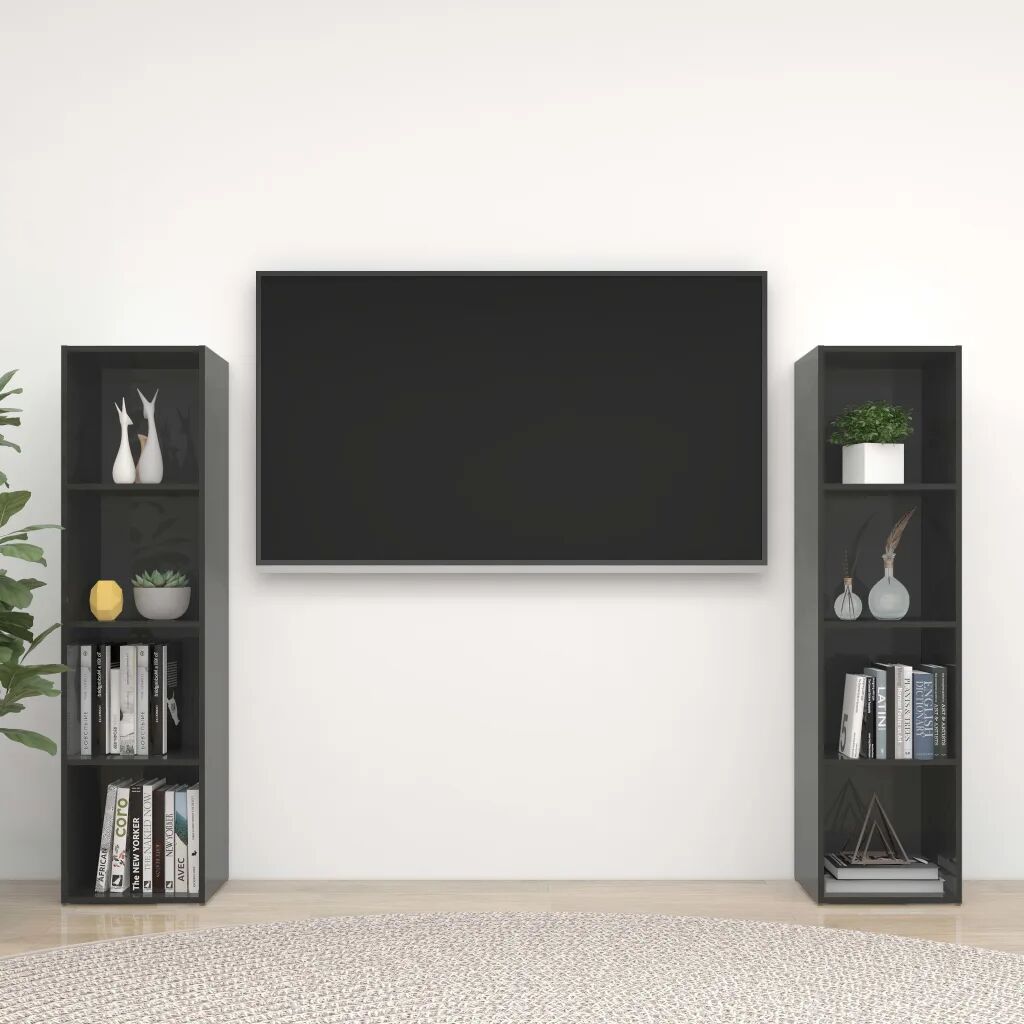 vidaXL Móveis de TV 2 pcs 142,5x35x36,5 cm contrapl. cinza brilhante