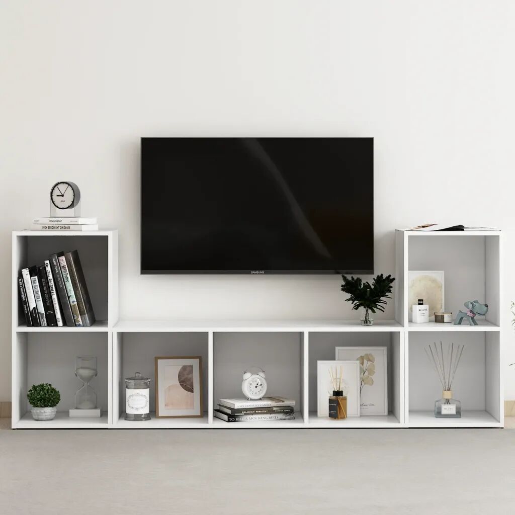 vidaXL 3 pcs conjunto de móveis para TV contraplacado branco