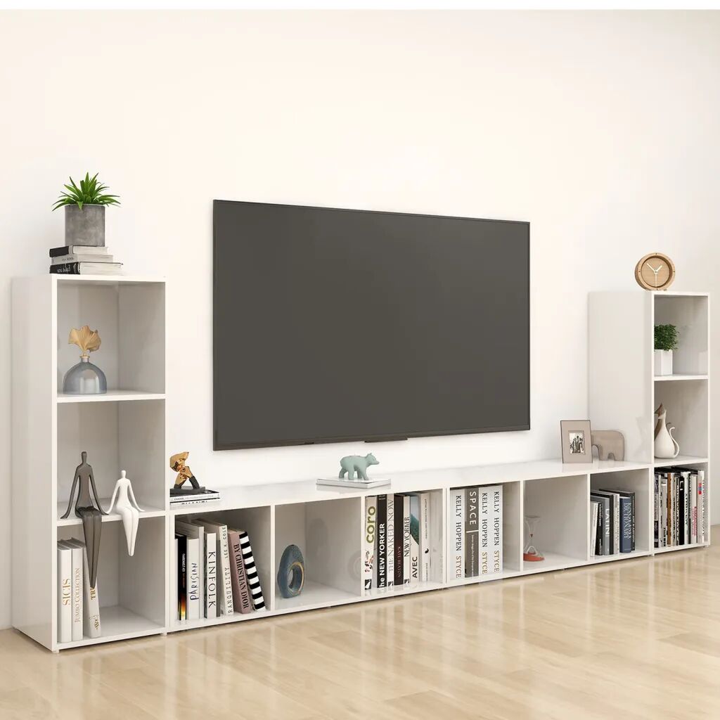 vidaXL Móveis de TV 4 pcs 107x35x37 cm contraplacado branco brilhante