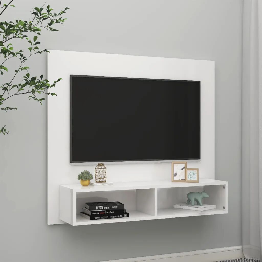 vidaXL Armário parede p/ TV 102x23,5x90 cm contrapl. branco brilhante