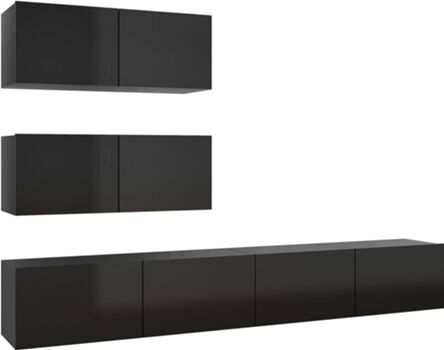 Vidaxl Móvel de TV 4 Peças (100x30x30 cm - Madeira Contraplacada - Preto Brilhante)