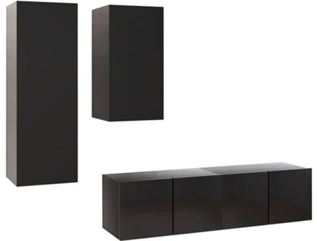 Vidaxl Móvel de TV 4 Peças (30.5x30x90 cm - Madeira Contraplacada - Preto Brilhante)