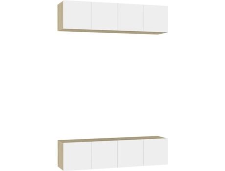 Vidaxl Móvel de TV 4 Peças (60x30x30 cm - Madeira Contraplacada Carvalho Sonoma - Branco)