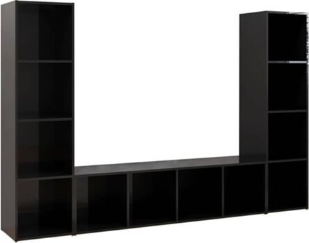 Vidaxl Móvel de TV 3 Peças (142.5x35x36.5 cm - Madeira Contraplacada - Preto Brilhante)