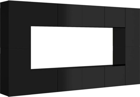 Vidaxl Móvel de TV 8 Peças (80x30x30 cm - Madeira Contraplacada - Preto Brilhante)