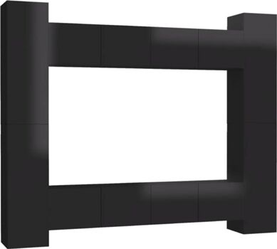 Vidaxl Móvel de TV 8 Peças (80x30x30 cm - Madeira Contraplacada - Preto Brilhante)