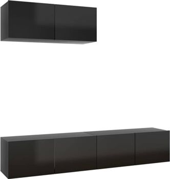 Vidaxl Móvel de TV 3 Peças (80x30x30 cm - Madeira Contraplacada - Preto Brilhante)