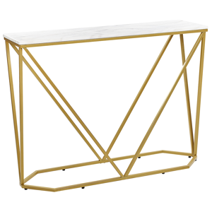 Beliani Konsolbord Vit marmoreffekt med guldfärgad MDF Pulverlackerat järn 100 x 30 cm Rektangulärt Glam Modernt Vardagsrum Sovrum Hall