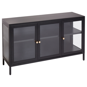 Beliani Sideboard med 3 dörrar Svart stål Härdat glas Justerbara hyllor Benskydd Vardagsrumsmöbler Modern design