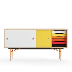 House Of Finn Juhl - Sideboard With Tray Unit, Oak, White/yellow, Orange Steel, Warm - Flerfärgad - Skänkar Och Sideboards - Metall/trä