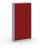 B2B Partner Drevená šatníková skrinka, 3 oddiely, 1900 x 900 x 420 mm, sivá/červená