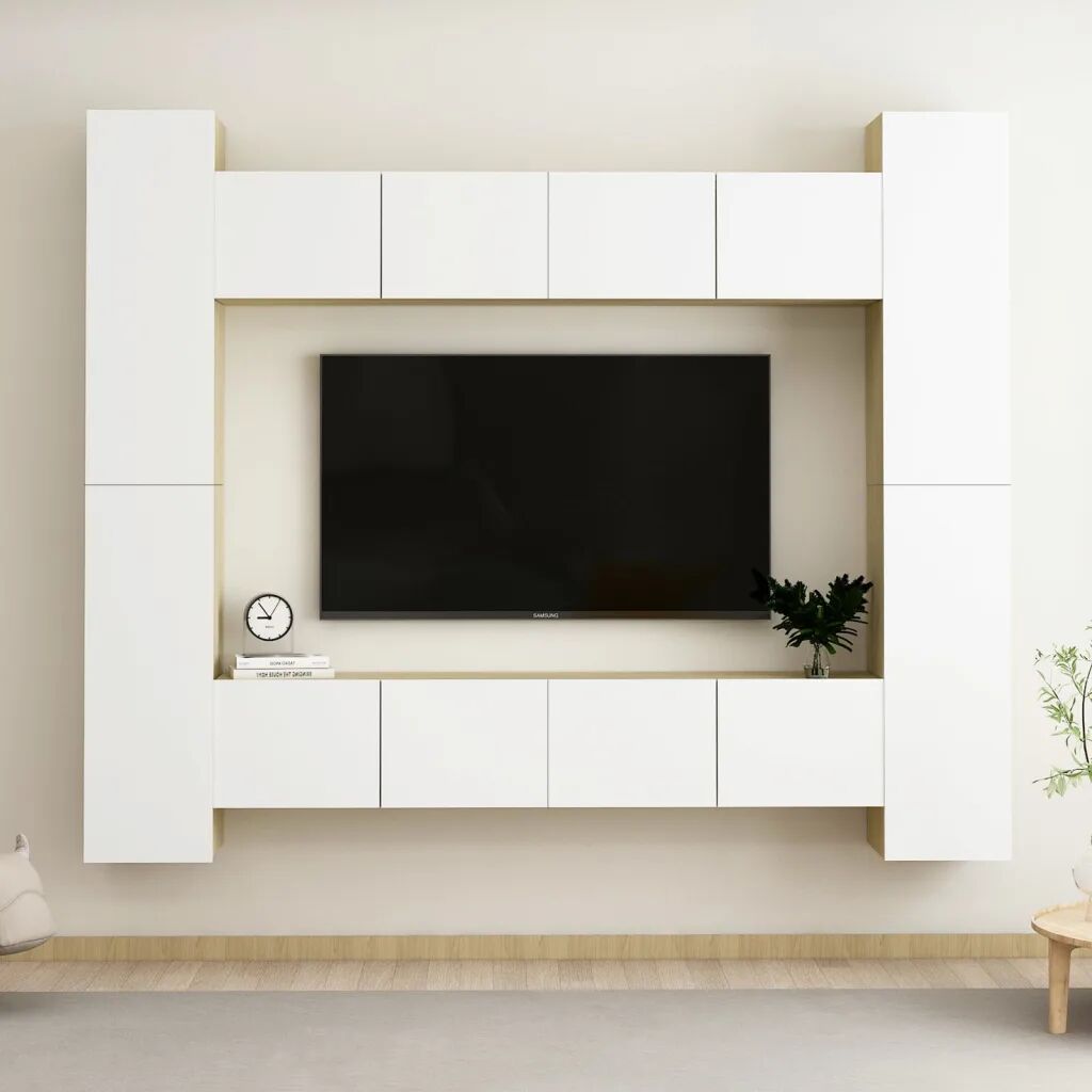 vidaXL 8-dielna súprava TV skriniek biela a dub sonoma drevotrieska