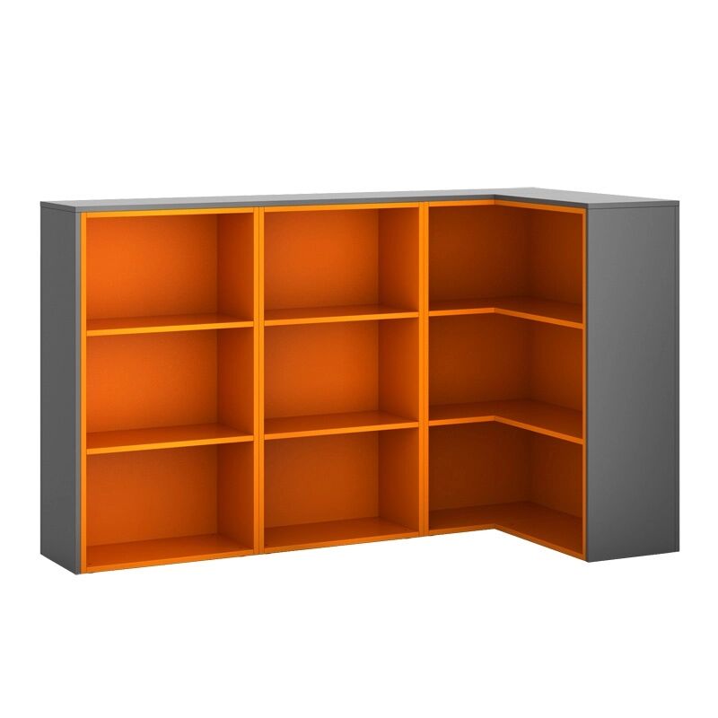 PLAN Rohový kancelársky regál r03 segment, ľavý, grafitová/oranžová
