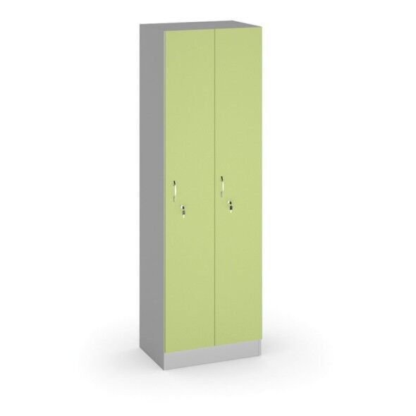 B2B Partner Drevená šatňová skrinka, 2 dvere, 1900x600x420 mm, sivá/zelená