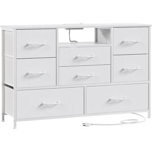 Furnulem White Dresser with Power Outlet for 55'' Long TV Stand Entertainment Center, Deep 8 Drawers for Storage in Bedroom