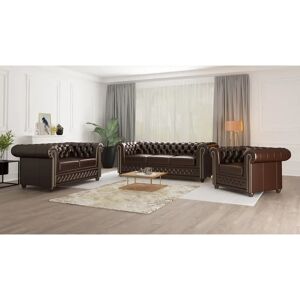 Marlow Home Co. Chesterfield Erra quilted furniture set with sleeping function brown 72.0 H x 203.0 W x 86.0 D cm