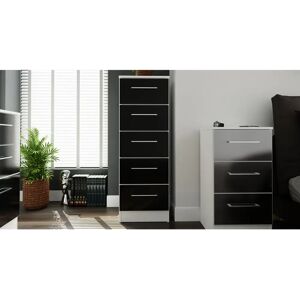 Ivy Bronx Worcester 2 Drawer Bedside Cabinet In Black Gloss & White (Ready Assmbled) black 50.5 H x 39.5 W x 41.5 D cm