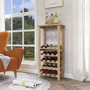 Brayden Studio Sabbattus 20 Bottle Solid Wood Floor Wine Bottle & Glass Rack brown 99.5 H x 44.0 W x 24.0 D cm