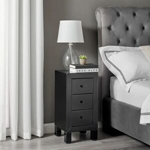 Latitude Run Lexi Small Slimline 3 Drawer Mirrored Bedside Cabinet - Luxury Modern Bedside Table Nightstand black 60.0 H x 30.0 W x 30.0 D cm