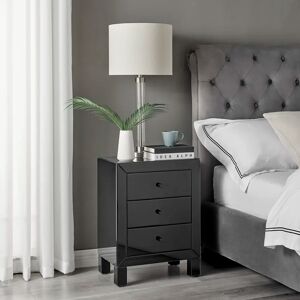 Latitude Run Lexi Mirrored Bedside Cabinet With 3 Drawers - Modern Luxury Bedside Table Nightstand black 60.0 H x 45.0 W x 45.0 D cm