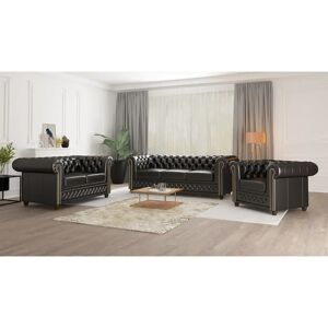 Marlow Home Co. Chesterfield Erra quilted furniture set with sleeping function black 72.0 H x 203.0 W x 86.0 D cm