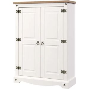 Breakwater Bay Conte 2 Door Cupboard, White and Antique Wax Finish, Corona design brown/green/white 110.0 H x 80.0 W x 29.6 D cm