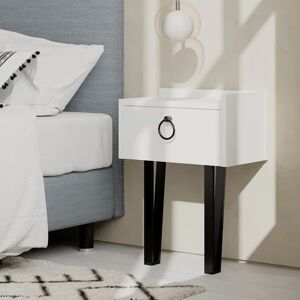 Ebern Designs David-Jack 1 Drawer Bedside Table white/black/brown 54.0 H x 40.0 W x 23.8 D cm
