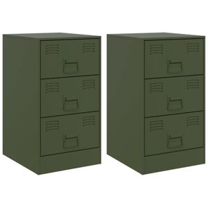 Bedside Cabinets 2 pcs Olive Green 34.5x39x62 cm Steel vidaXL