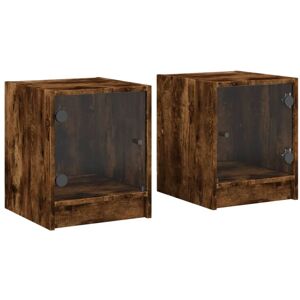 Bedside Cabinets with Glass Doors 2 pcs Smoked Oak 35x37x42 cm vidaXL