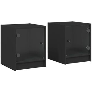 Bedside Cabinets with Glass Doors 2 pcs Black 35x37x42 cm Vidaxl Black