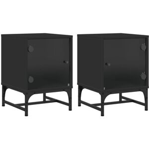 Bedside Cabinets with Glass Doors 2 pcs Black 35x37x50 cm Vidaxl Black