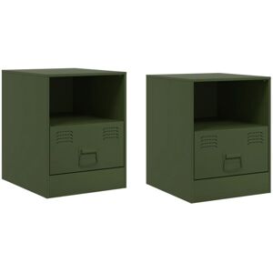 Bedside Cabinets 2 pcs Olive Green 34.5x39x44 cm Steel Vidaxl Green