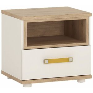 NETFURNITURE Funjir 1 Drawer Bedside Cabinet In Light Oak And White High Gloss (Orange Handles) - Light Oak
