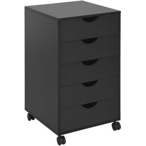 Mobile Vertical Filing Cabinet with 5 Drawers for Home Office, Black - Black - Homcom