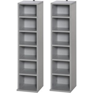 HOMCOM Set of 2 CD Media Display Shelf Unit Tower Rack Adjustable Grey - Grey