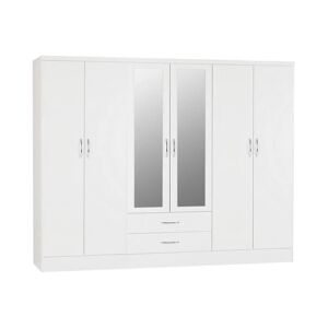 SECONIQUE Nevada 6 Door 2 Drawer Mirrored Wardrobe - L52 x W230 x H182.5 cm - White Gloss