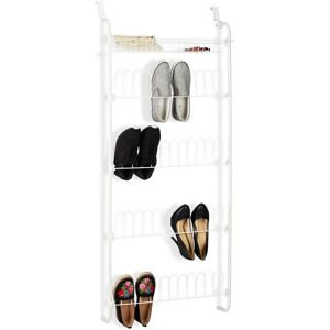 Door Shoe Shelf, 12 Pairs, Basket, Hanging 4-Tier Shoe Organiser, Iron, hwd: 144 x 60 x 19 cm, White - Relaxdays